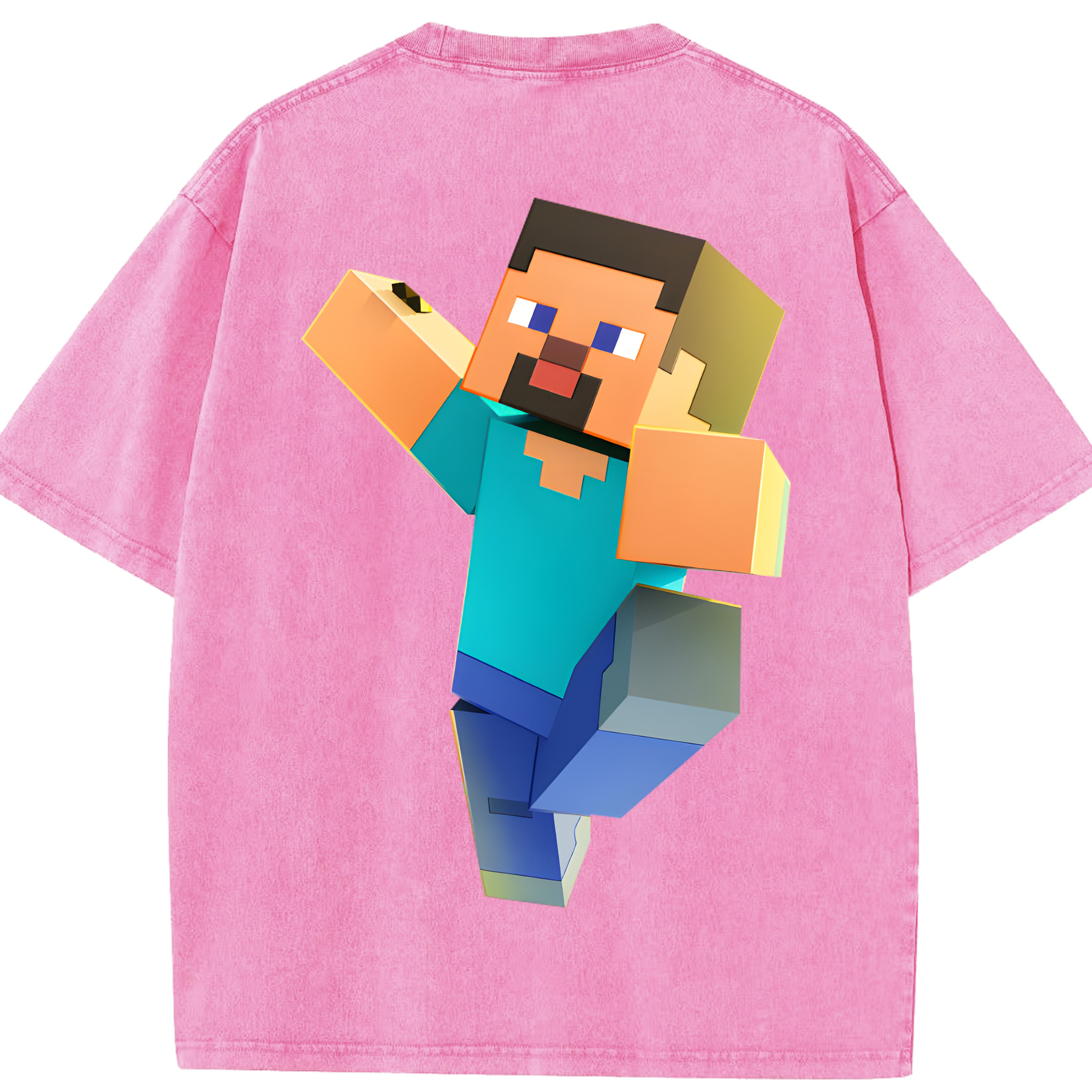 （画像用） マインクラフト ブロックの世界 Minecraft MC Block world 綿100% ヴィンテージ風 半袖Tシャツ（背面プリント）